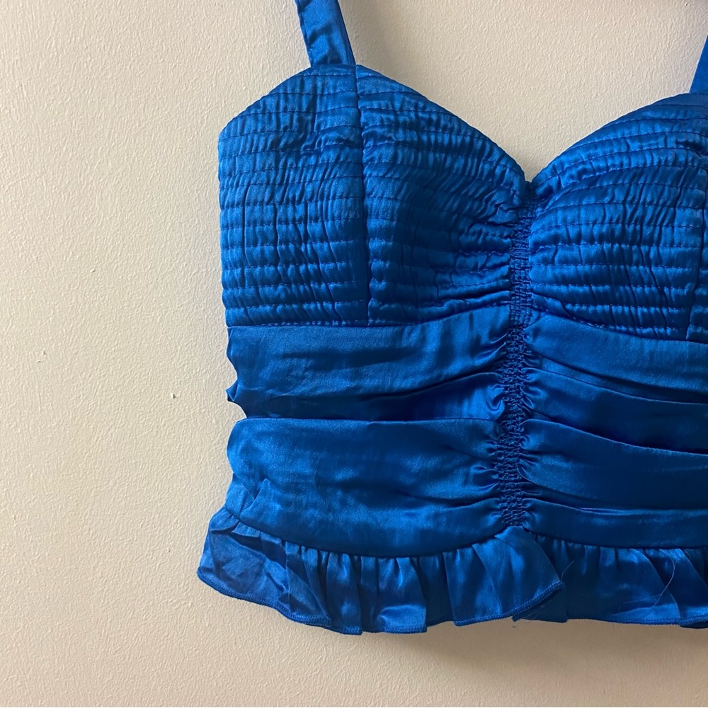 NWT B.O.G Collective | Royal Blue Satin Sweetheart Neckline Ruched Pleated Top S - Picture 2 of 6